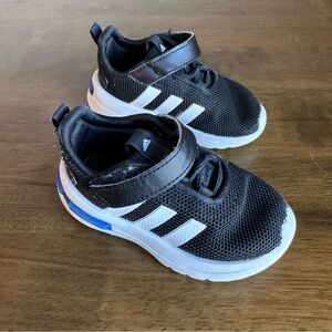 Adidas Kids Black Sneakers with Blue Highlights